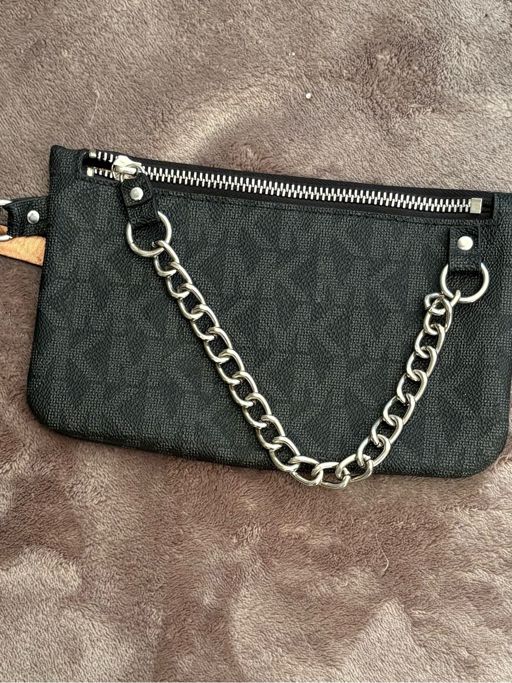 Michael Kors Black Slim Fanny Pack with Silver Chain
